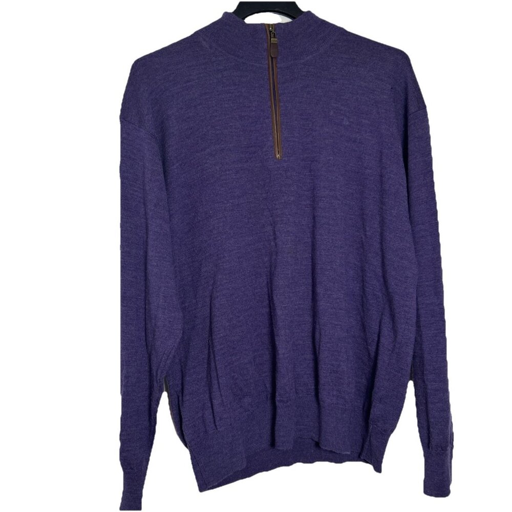 Orvis Sweater Mens XL  100% Merino Wool 1/4 Zip Pullover Purple